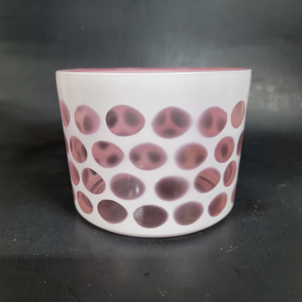 Vintage Cranberry Glass‎ Ice Bowl Bucket Coin Dot White